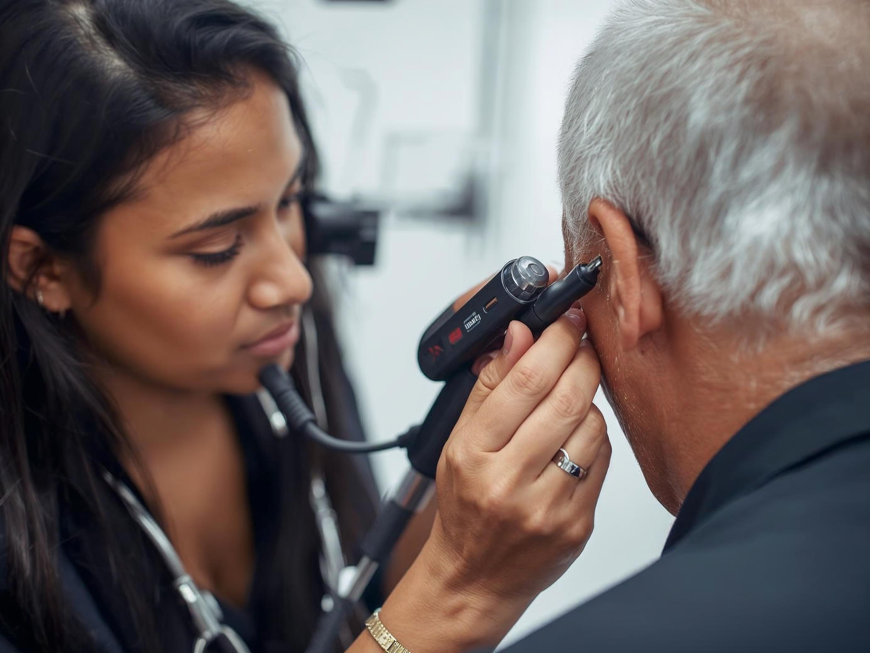 Happy patient with hearing care expert